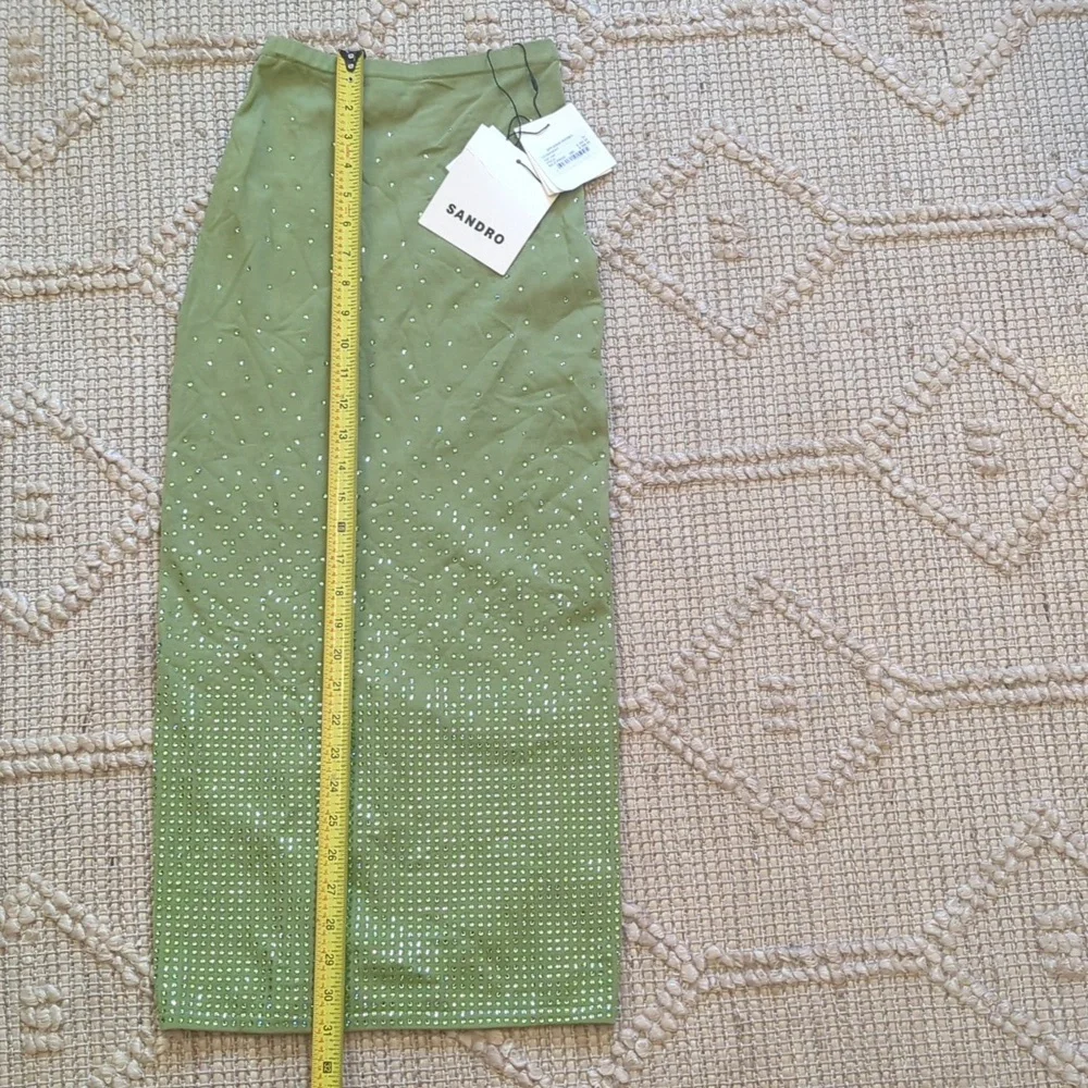 NWT Sandro Skirt - Green Metallic Sparkly Midi Skirt - Size Small (34) - Picture 6 of 6